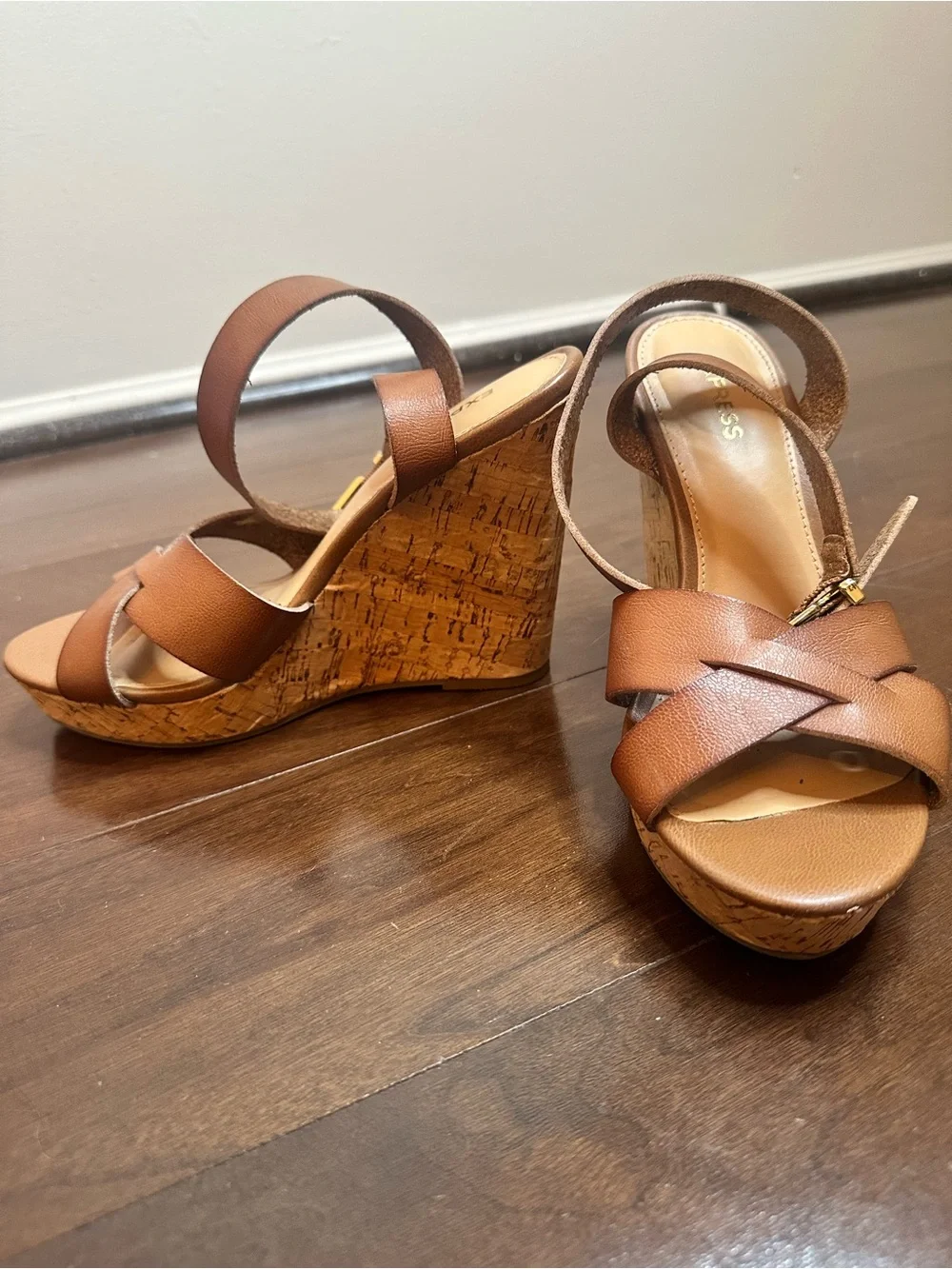 Express Tan Crisscross Strap Leather Sandals